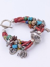 DON LUCAS 925 Sterling Silver Multistrand Coral & Charms Bracelet 5.5''