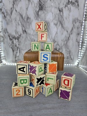 1970's Hard Plastic Alphabet Toy Building Blocks Nursery Decor-set of 17