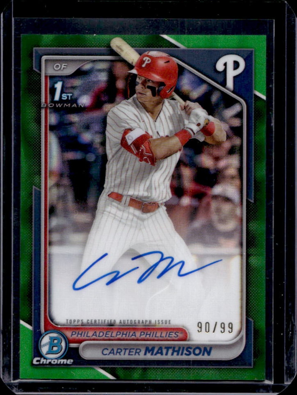 2024 Bowman Draft Carter Mathison Chrome Auto Green Refractor 1st #90/99