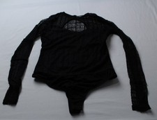 Body para mujer Lulus Sheer Passion de encaje manga larga JK5 negro mediano nuevo con etiquetas