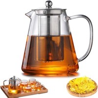 Teekanne Mit Siebeinsatz Und Deckel, 1300ML Teekanne Aus Glas Borosilikat, Glas