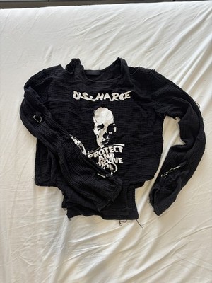 Vintage Gothic Punk Bondage Jersey Top Black Skull Distressed Unisex 