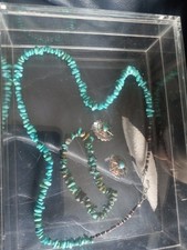20" Turquoise Neclace/ Corded Turquoise Bracelet/Sterling Silver Post Earrings