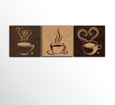 Set 3 quadri moderni su tela caffè |Q563| Stampe decorazioni bar o cucina