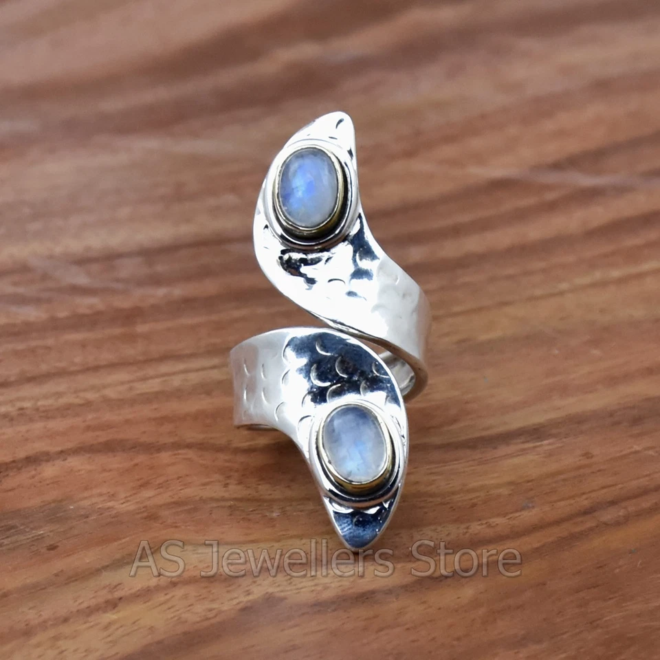 925 Sterling Silver, Indian Ring, Dual Gems Ring, Moonstone Jewelry for Girls - Image 4 of 4