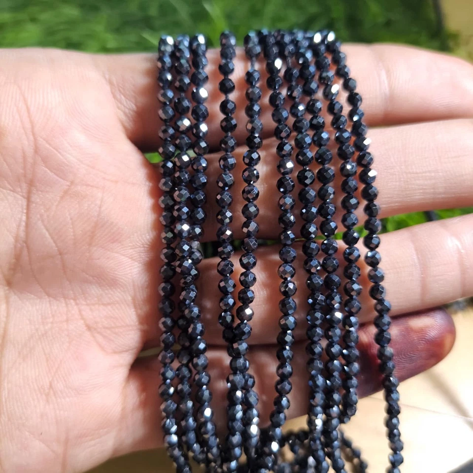 AAA Nero Spinello Sfaccettato Tondo Diamante Perline 3mm Rondella Collana - Immagine 3 di 4