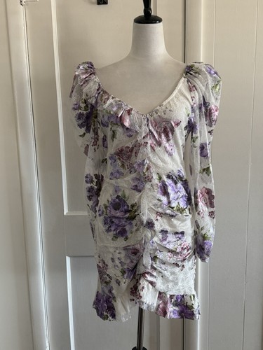 For Love and Lemons Wildflower Foil Mini Lace Dress Size L NWT $340 - Picture 5 of 11