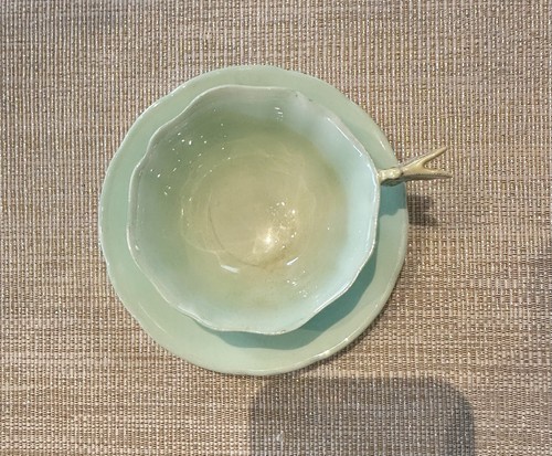 Vintage Paragon Butterfly Handle Teacup and Saucer Green And Yellow - Picture 2 of 10