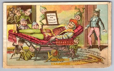 1893 WORLD'S FAIR UNCLE SAM BROWNIES RECLINING CHAIR WANAMAKER TRADE CARD F47