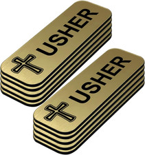 Usher 1 X 3 Name Tag/Badge, Brushed Gold, Cross Design 10 Pack 