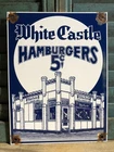 VINTAGE WHITE CASTLE HAMBURGERS 12” PORCELAIN RESTARAUNT FOOD ADVERTISEMENT SIGN