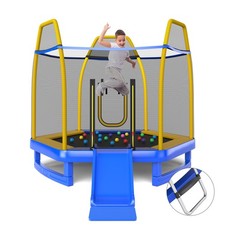 7FT Kids Recreational Trampoline w/Ladder Slide Ocean Ball Indoor Outdoor