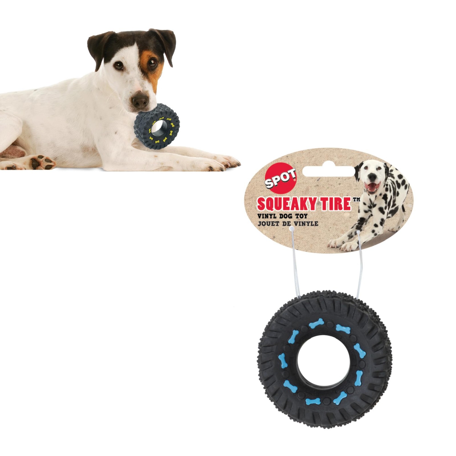 SPOT Vinyl Squeaky Tire Dog Toy &ndash; Durable, Bouncy, Chew Small, Blacks & Grays 