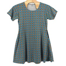 Svaha USA Womens XL Geometric Print Cotton SS Tunic Pocket Dress Teal Orange