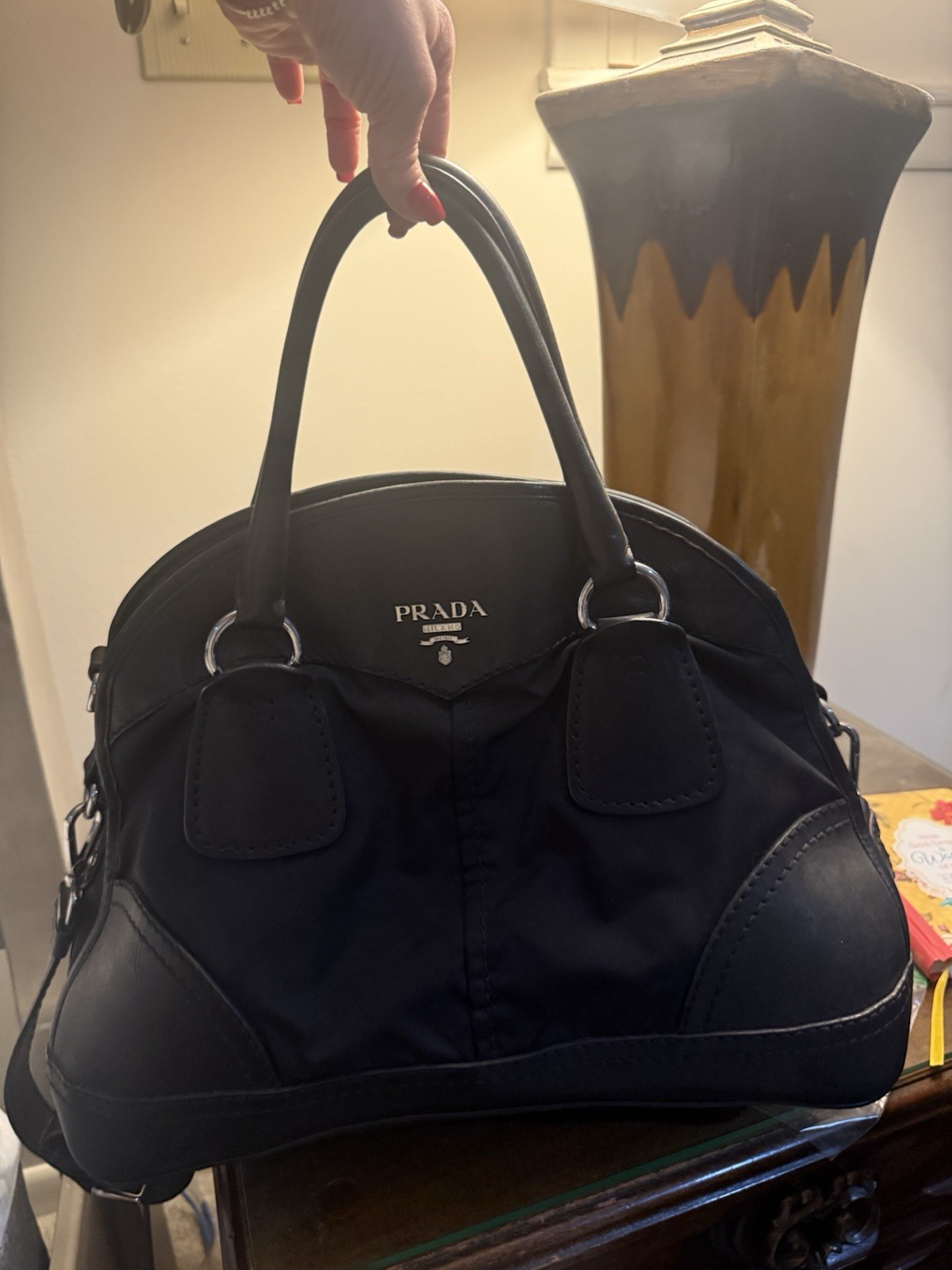 Authentic Prada Black Nylon & Leather Handbag