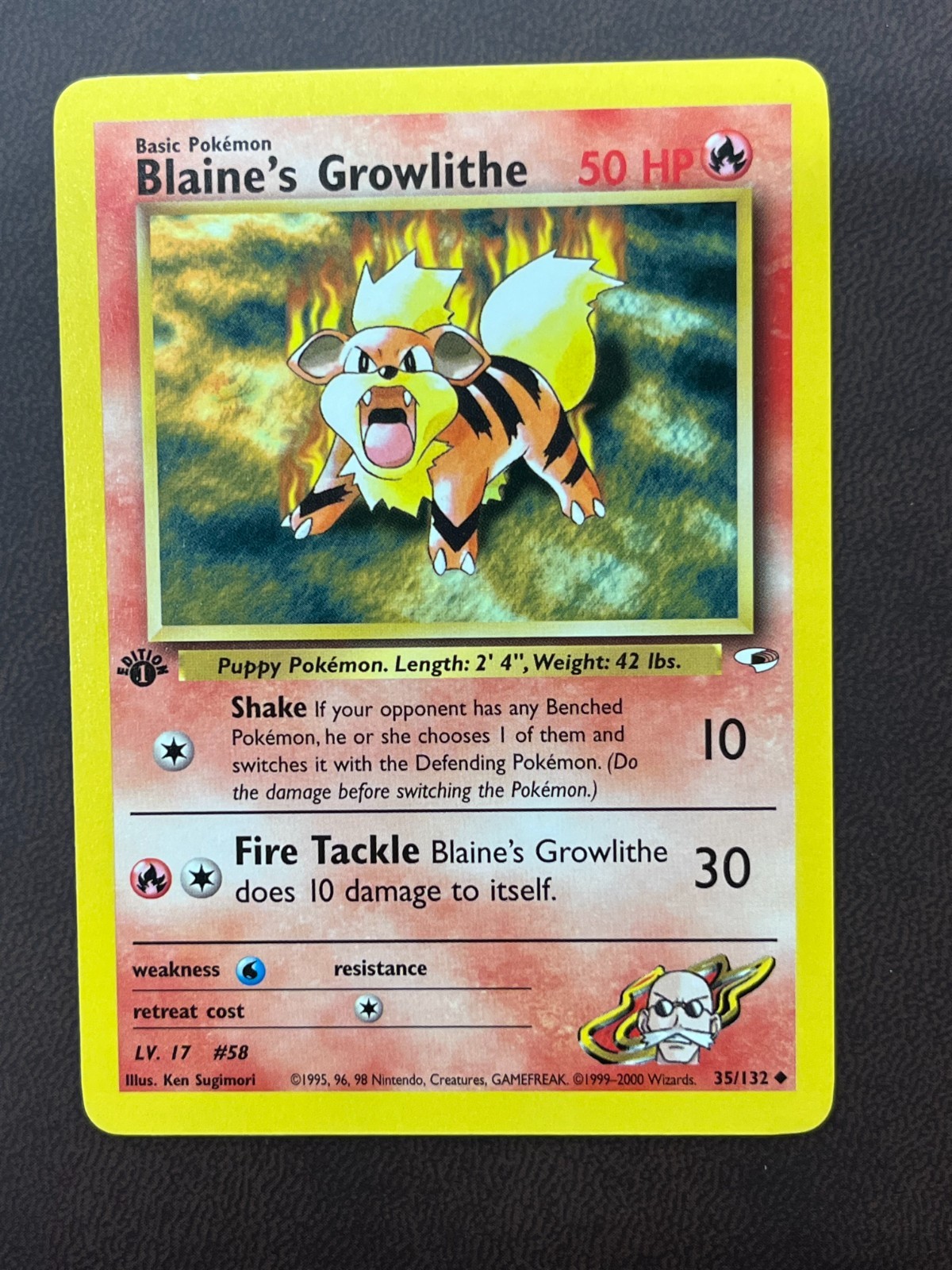Blaine's Growlithe 35/132 Gym Heroes 1st Edition Uncommon Pokemon Card LP