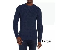 Express Men's Braided Cable Knit Sweater Long Sleeves Crew Neck Pageant Blue, L