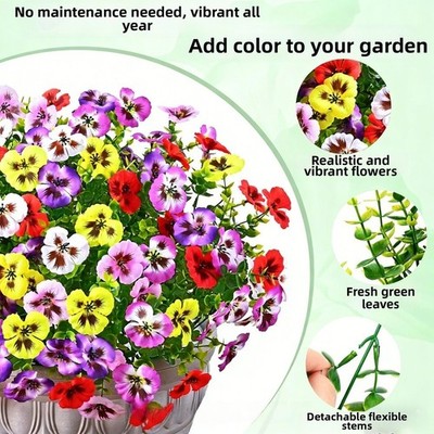Kunstblumenstrauß mit Eukalyptusblättern und Petunien zur Dekoration Matte