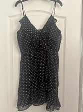 Forever 21~Navy & White Polka Dot~Ruffle Dress~Spaghetti Straps~Size L