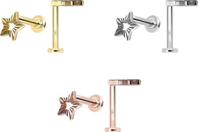 PIERCINGLINE 14 Karat Gold Labret mit Gewinde STERN