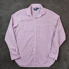 Polo Ralph Lauren Dress Shirt Mens XL 18 Purple Striped Regent Custom Fit Italy