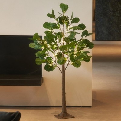 Lighted Fiddle Leaf Fig Tree 4FT 102 LED Fairy Lights, Artificial Greenery Tr...