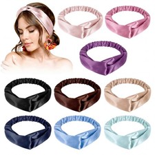 9 PCS Satin Elastic Twisted Turban Headbands Light Color Hair Accessories
