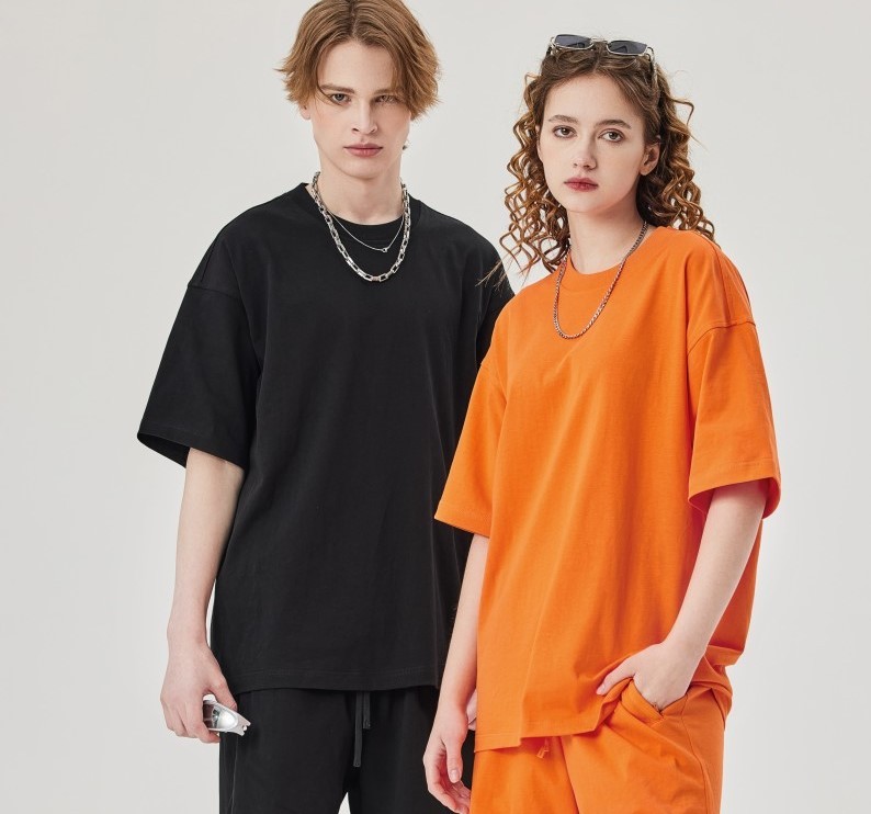 230GTrendy Brand Same Style Double Yarn PureCottonT-shirtforMenSolidColorT-shirt