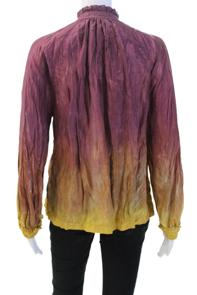 Blusa bohemia abotonada cuello alto seda púrpura mujer Raquel Allegra talla 1 Foto 3 de 4