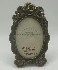 The Weston Gallery Picture Mini Frame Ornate Victorian Brass Oval Rose 2x3