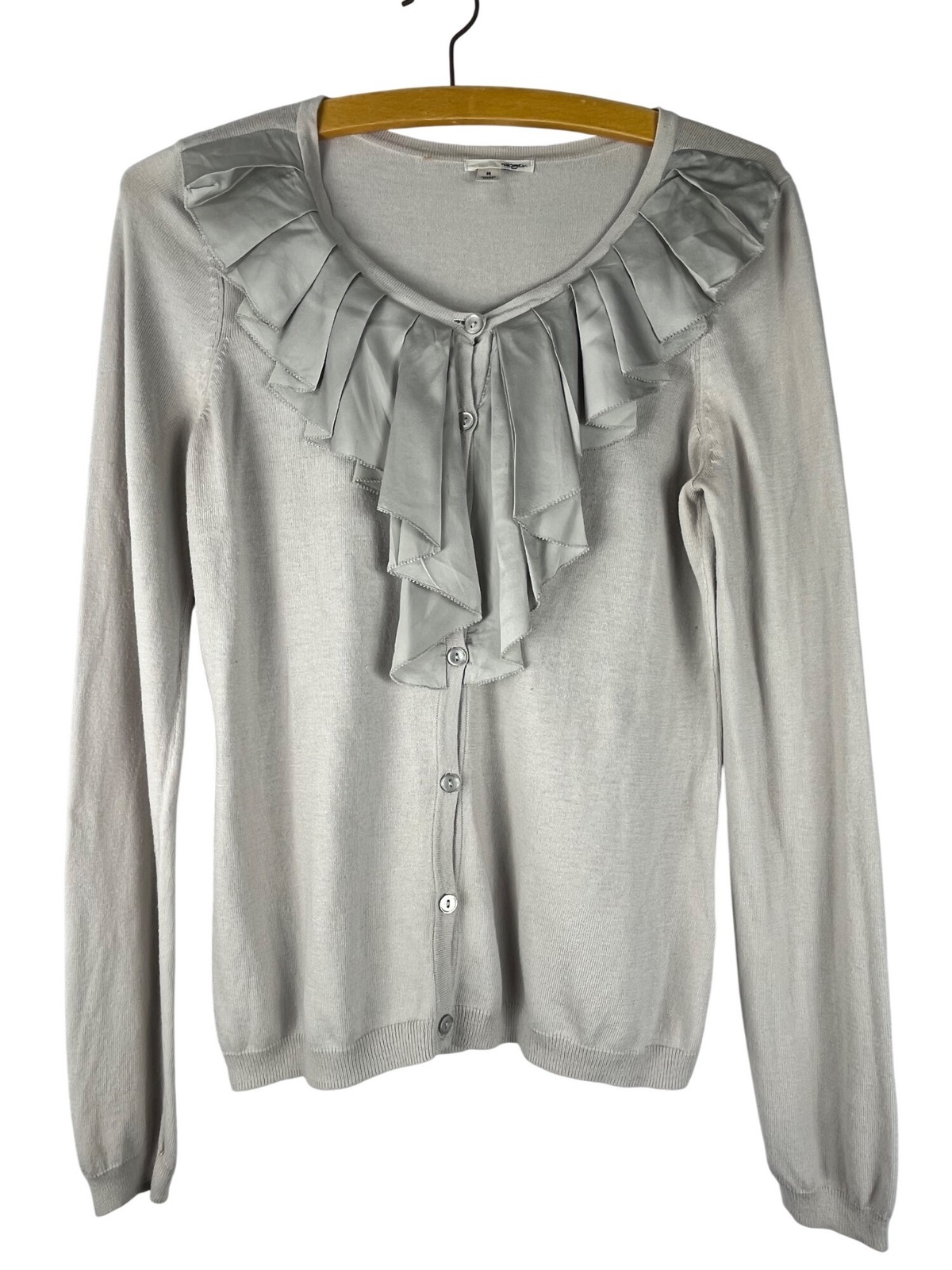 Halogen Light Gray Ruffle Button Front Cotton Car… - image 6