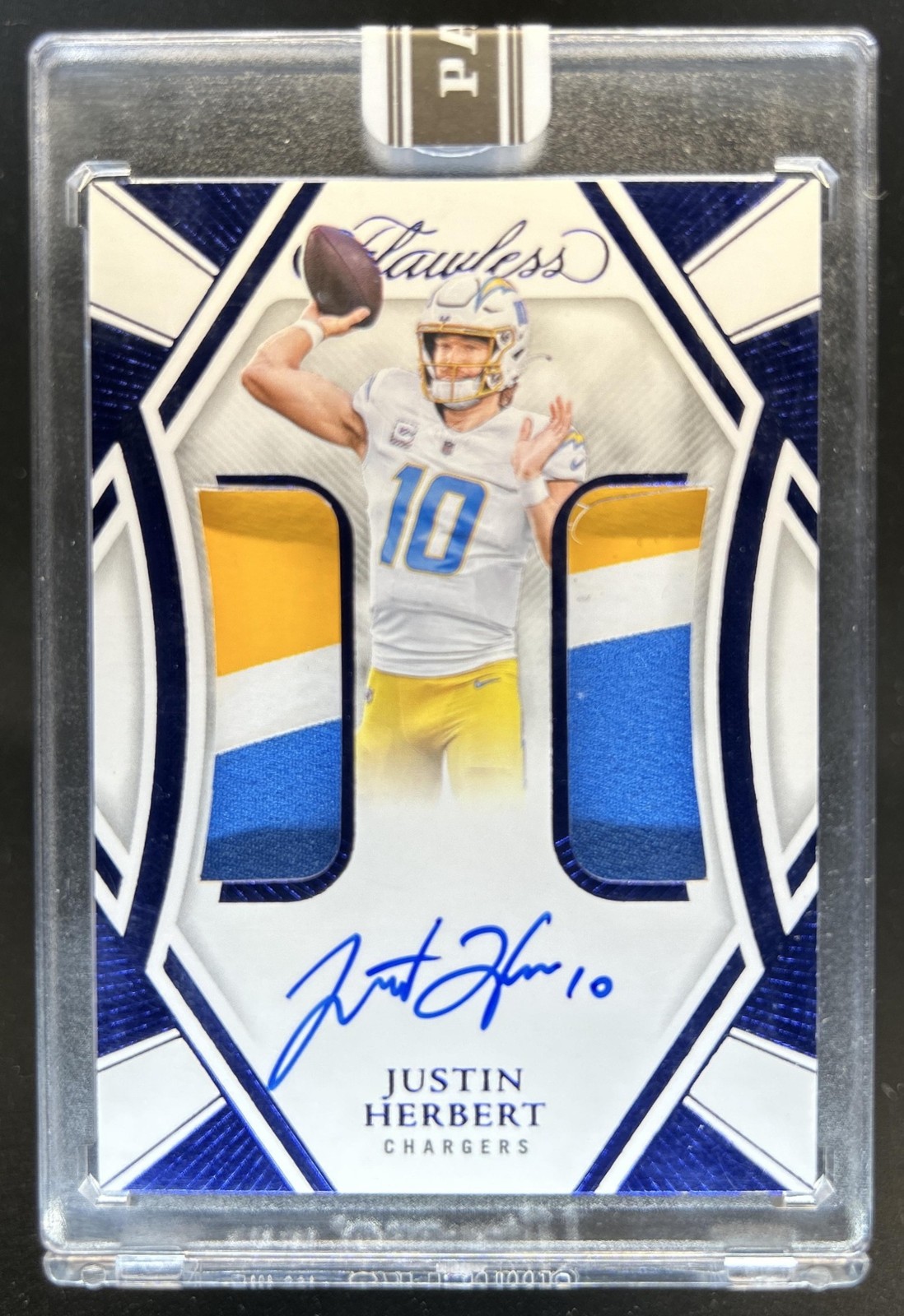 2024 Panini Flawless Justin Herbert Dual Patch Auto Autograph Black Box #1/1 view 1