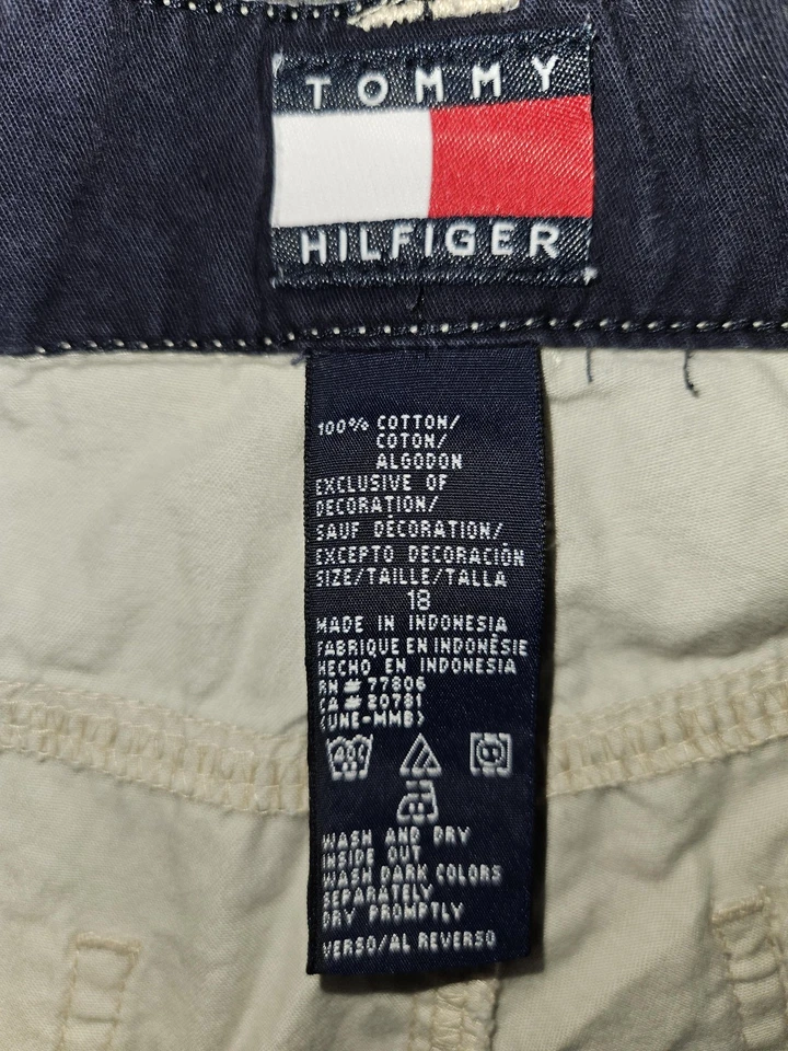 Pantalones cargo Tommy Hilfiger vintage juveniles 18 caqui 100 % algodón cremallera bolsillo 00s Foto 2 de 4