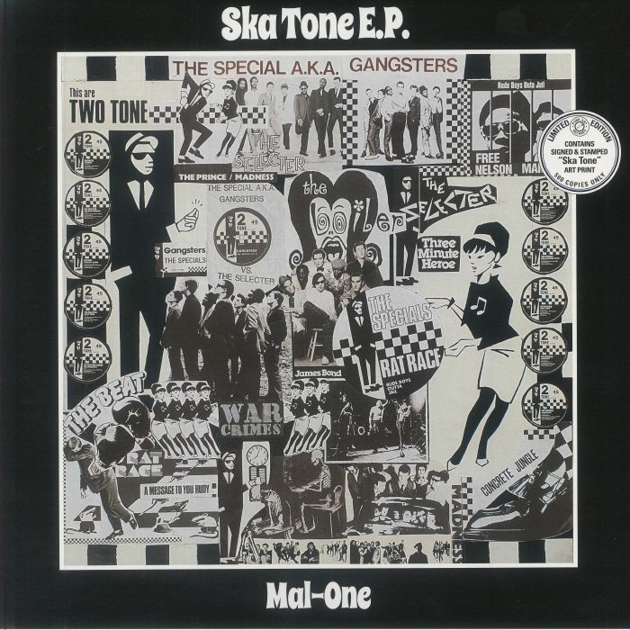 Punk Art Unisex Kids Black/White Mal-One Ska Tone Ep Uk Autographed 12" Vinyl Single Record Mal-One12-003 2025 - Image 2