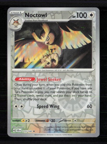 Noctowl 115/142 Rare Stellar Crown Pokemon Reverse Holo Near Mint