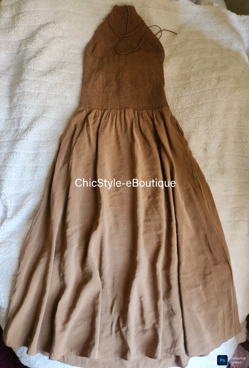 brown halter dress zara WOMEN'S MIDI FLOWING In Sz XL Nwt zara brown halter dress short