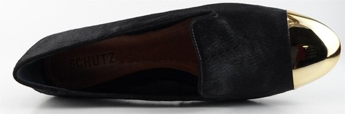 $160 SCHUTZ SHANNON Black Pony Hair Designer Gold Metal Cap Loafers Flats 8 - Picture 3 of 4