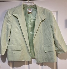 Talbot Women s Green Silk Linen Lined 3/4 Sleeve No Button 2 Pockets Blazer, 8P