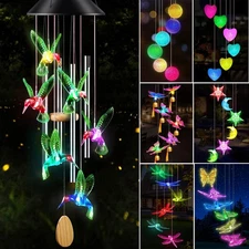 Solar Wind Chimes Lights LED Mult-shapes Changing Hanging Lamp Garden Home Decor