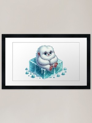 Kleiner Yeti auf einem Eisblock Rahmen gerahmt Wandbild Poster Leinwanddruck Bild
