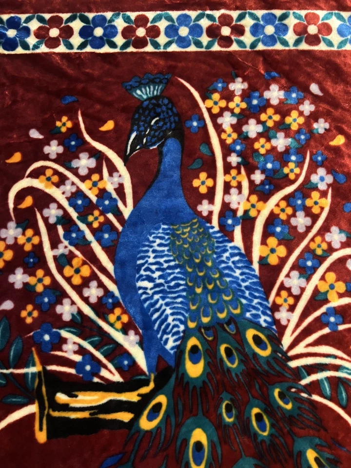 Manta Vintage Novatex Pavo Real Talla Queen VHTF Azul Nova Textil Cobertor México Foto 2 de 3