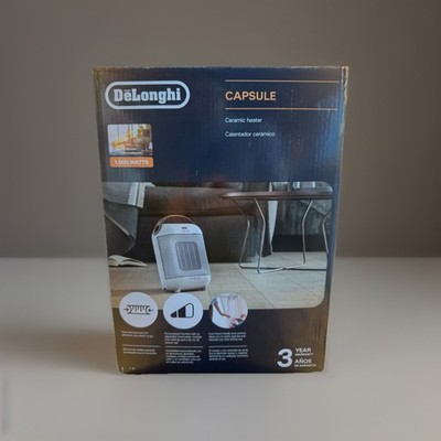 DeLonghi Capsule Ceramic Indoor Room Space Heater Portable 1500W Fan White