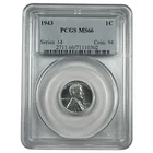 1943 Lincoln Steel Penny PCGS MS66 NA200