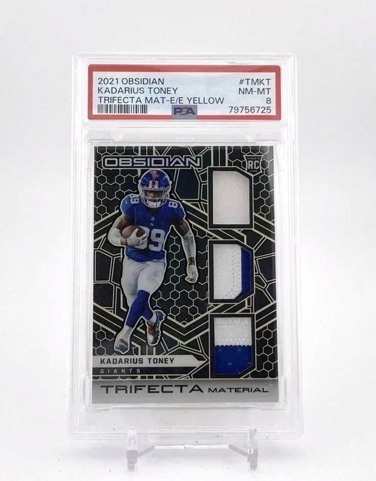 Kadarius Toney Panini Obsidian Trifecta Material #TMKT Electric Etch Yellow