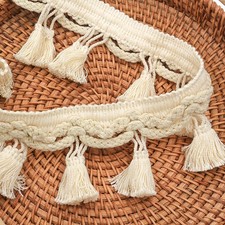5yards Tassel Trim Bohemian Fringe Ribbon Decor for Sofa Cushions Curtains Beige