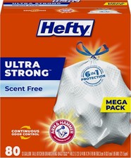 Hefty Ultra Strong Tall Kitchen Trash Bags, 80 Count Pack of 1 , Unscented