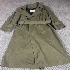 Vtg Towne London Fog Trench Coat Mens 40 Short Green Belted Military Style Retro