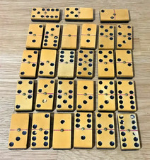Vintage Bakelite Domino Set – 27 Pieces – Brass Rivets & Red Line – 1930s