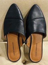 Lucky Brand Baamira Mule, Black Leather, Flats Pointy Toe Women's 6