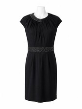 Adrianna Papell Black Beaded Neck Waist Midi Dress